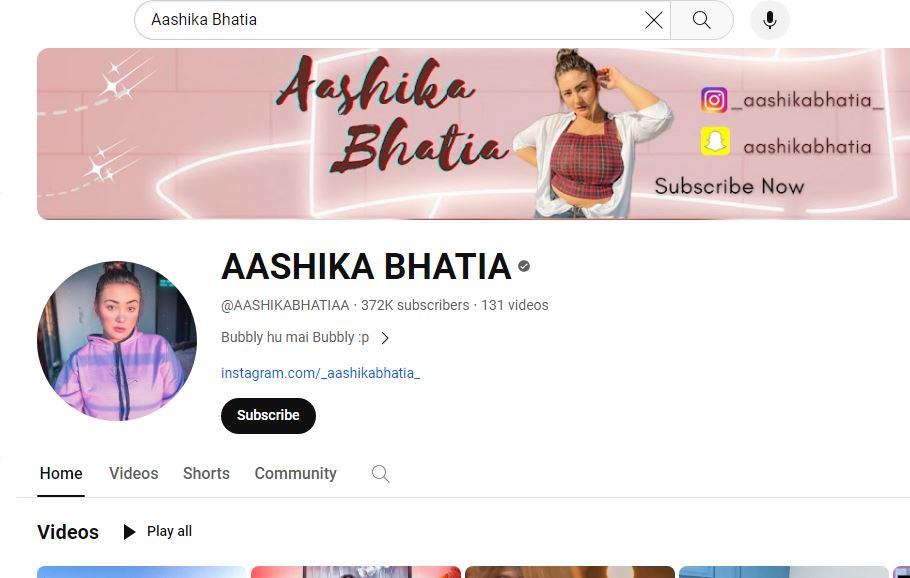 Aashika Bhatia YouTube Income